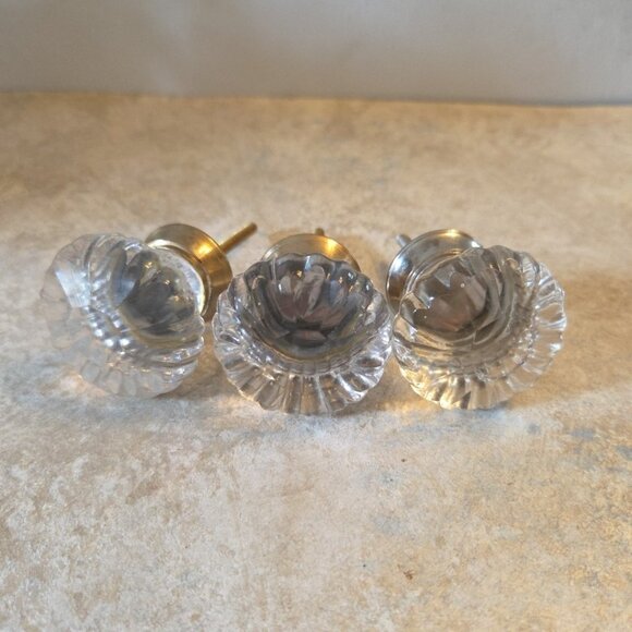 Lot of 3 Crystal Glass Ribbed Drawer Knobs 2 Gold-tone 1 Silver-tone - Picture 2 of 7